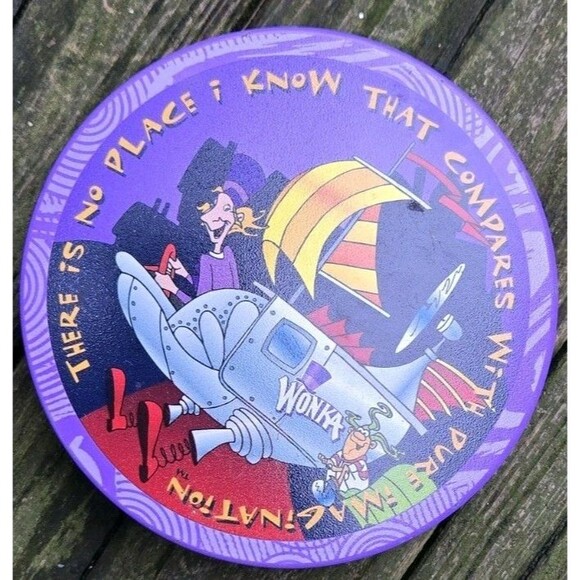 Vintage 90s/2000s? Wonka Purple Lolly Candy 6" Round Metal Tin Pure Imagination - Picture 2 of 10